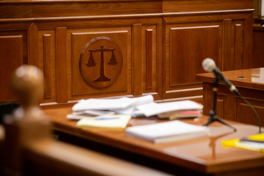 Courtroom scene.