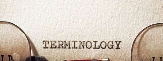 Decorative image of a typewriter writing out the term TERMINOLOGY